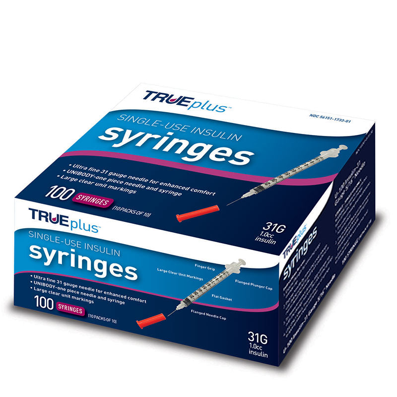 TRUEplus® Insulin Syringe, Single-Use, 1 cc, 31G x 5/16" (S8490)