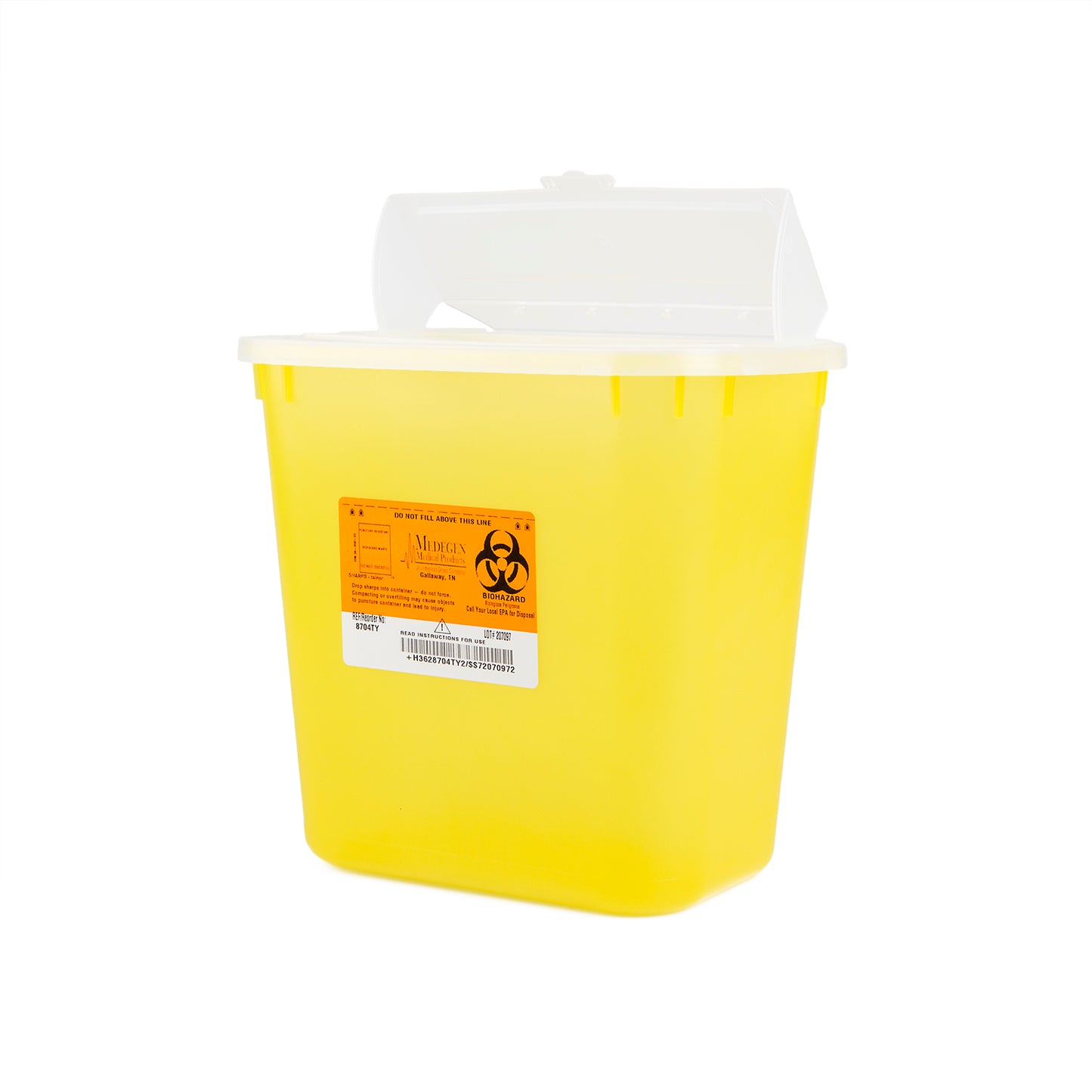 Medegen Stackable Sharps Container, 2 gallon, Yellow/Black, Biohazard Symbol