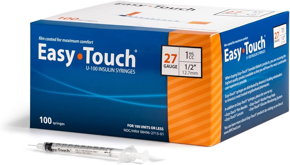 EasyTouch® U-100 Insulin Syringes, 1cc, 27G x ½"