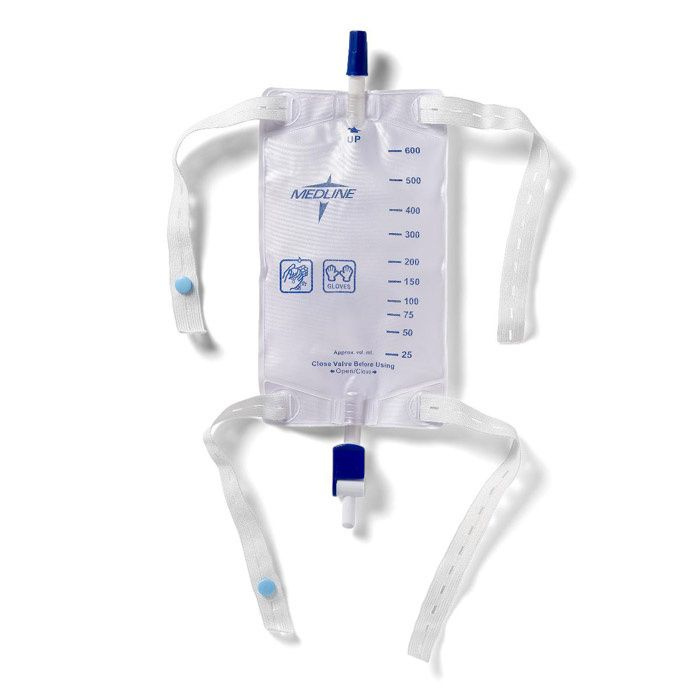 Urinary Leg Bag w/Twist Valve, Elastic Straps, 18" Extension Tubing, 600mL