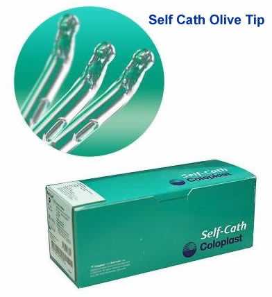Self-Cath® Olive Tip Coude with Guide Stripe, Funnel End, 16", 14Fr