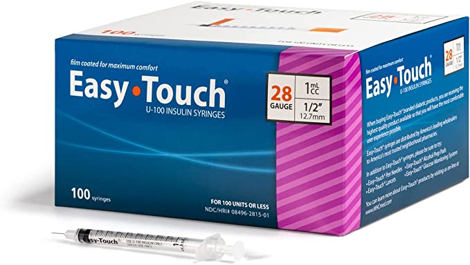 EasyTouch® U-100 Insulin Syringes, 1cc, 28G x ½"
