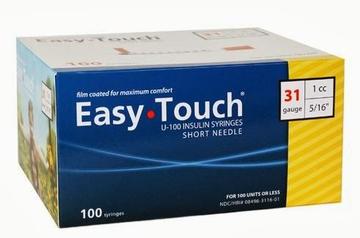 EasyTouch® U-100 Insulin Syringes, 1cc, 31G x 5/16"