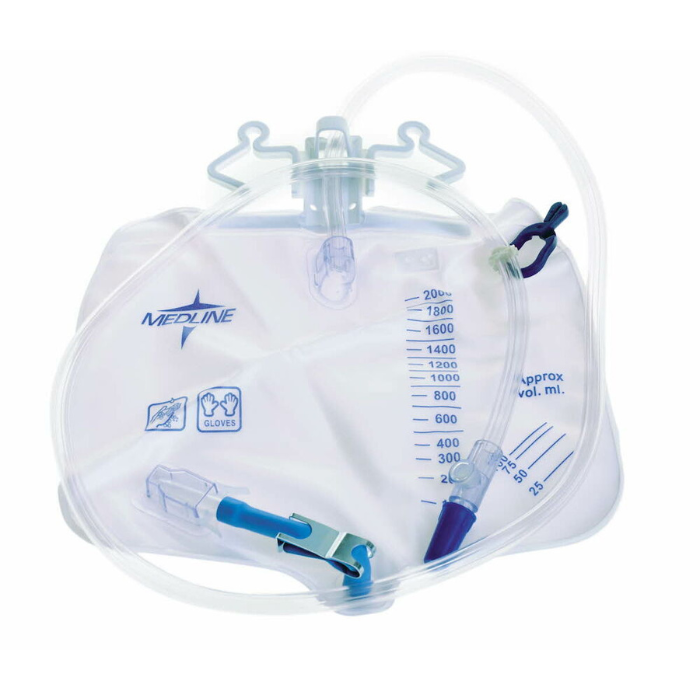 Urinary Drain Bag, 2000mL, Anti-Reflux Tower w/Metal Clamp