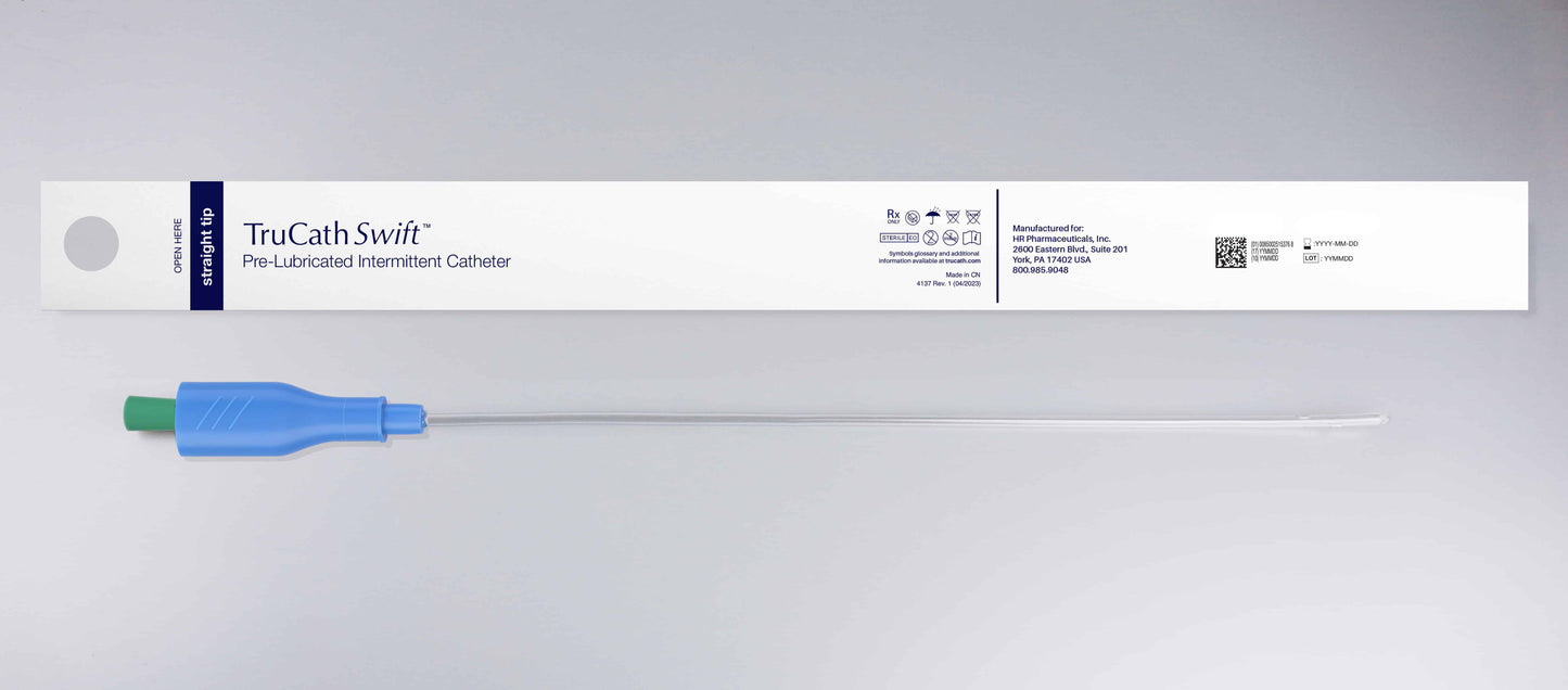 TruCath Swift™ Pre-lubricated Intermittent Catheter, 16 FR, 16'' Length TruProtect® Grip