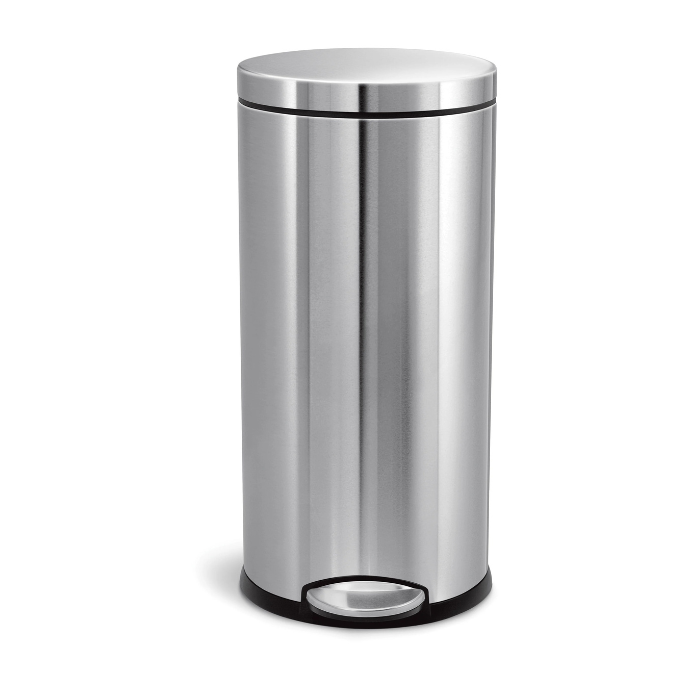 8 Gallon Round Step Waste Basket, Stainless Steel