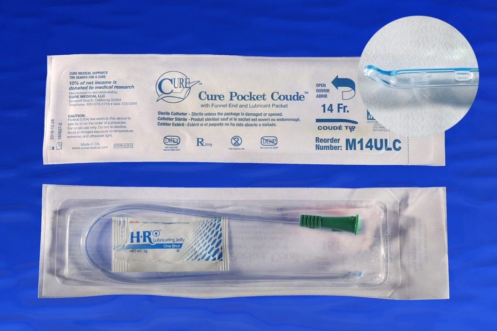 Cure Medical® Coude Pocket Catheter with Guide Strip, 14fr A4352