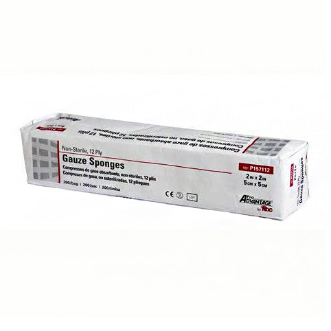 Gauze Sponge, Non-Sterile, Woven, 2" x 2", 12-Ply