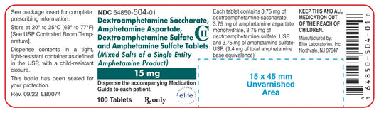 Dextroamphetamine Sulfate and Amphetamine Sulfate Tablets 15mg 100ct (CII)