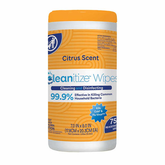 Cleanitize Cleaning and Disinfecting Wipes, Citrus Fruit Scent, Flip Lid, 75 Wipes/Cannister