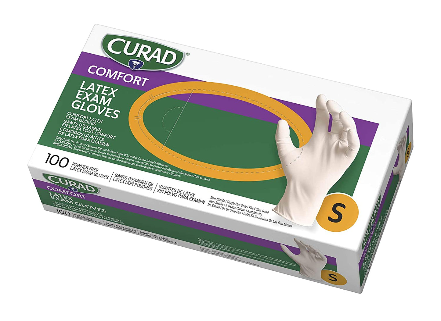CURAD Powder-Free Textured Latex Exam Gloves, Small
