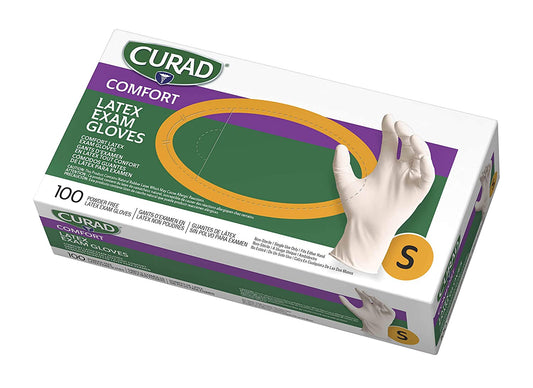 CURAD Powder-Free Textured Latex Exam Gloves, Small