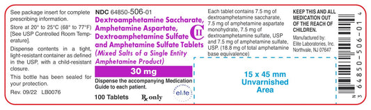 Dextroamphetamine Sulfate and Amphetamine Sulfate Tablets 30mg 100ct (CII)