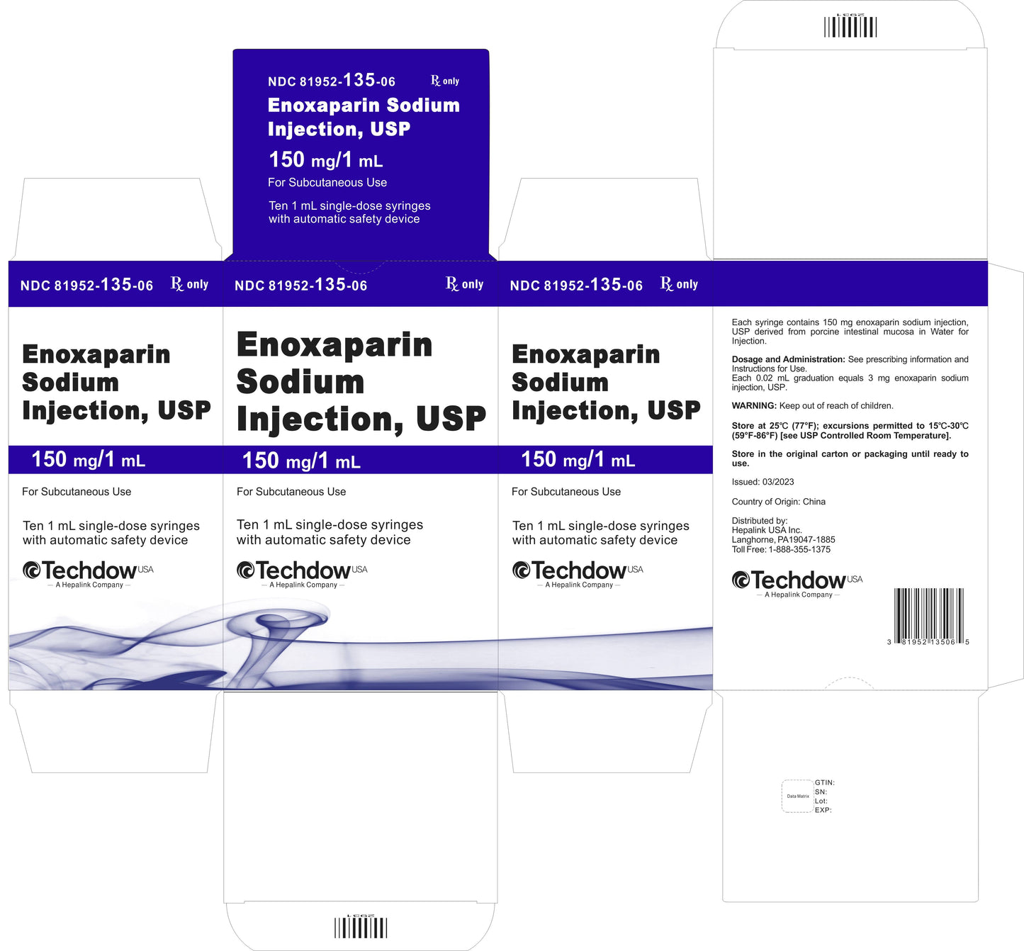 Enoxaparin Sodium 150mg/1mL  Prefilled Syringe 10/pack