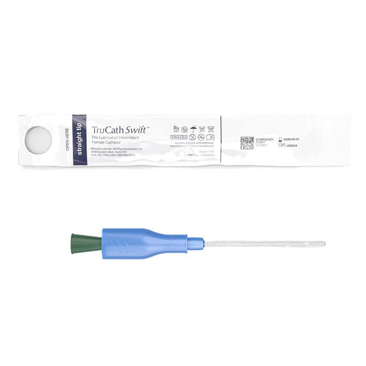 TruCath Swift™ Pre-lubricated Intermittent Female Catheter, 16 FR, 6'' Length, TruProtect® Grip