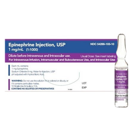 Epinephrine Inj 1mg/mL, 10x1mL Single Use Ampules