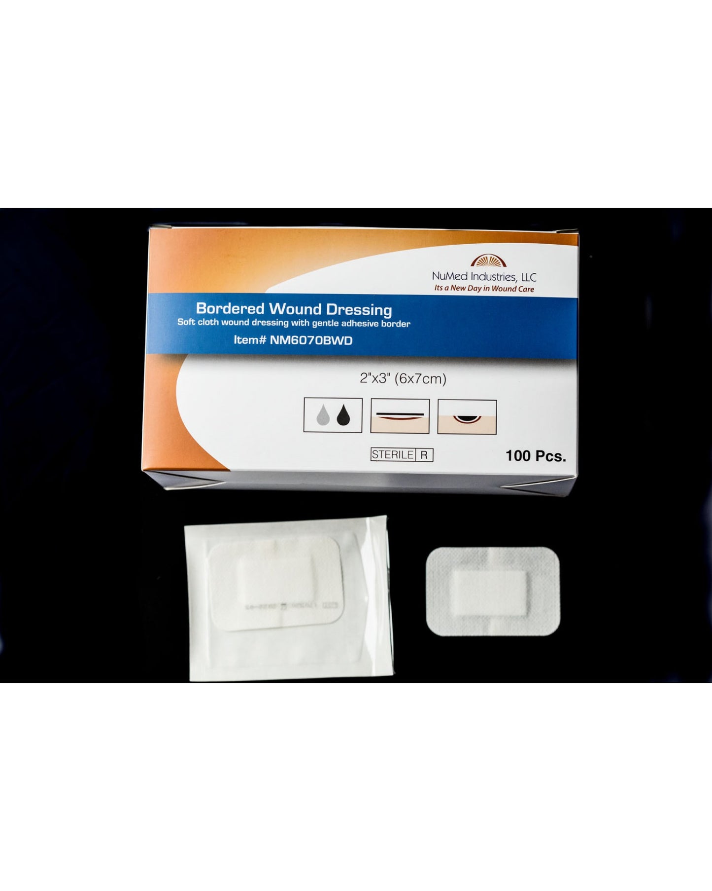 NuMed Bordered Wound Dressing 2" x 3", 100/Bx, 12 Bx/Cs