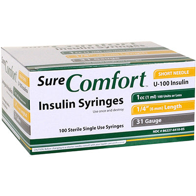 SureComfort™ Insulin Syringes, 1cc, 31G x 1/4", 6mm