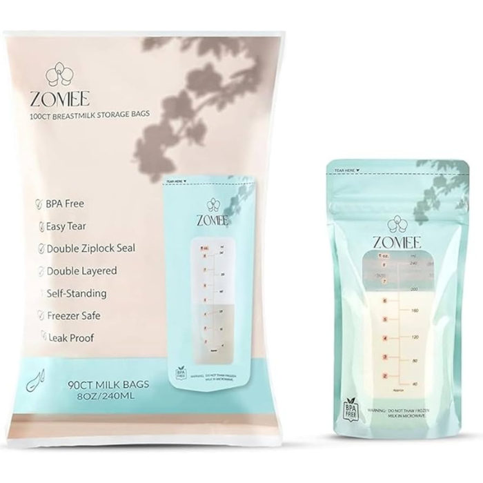Zomee Breastmilk Storage Bags, 240ml/8oz - 100 count
