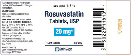 Rosuvastatin Calcium 20mg Tablets 1000ct