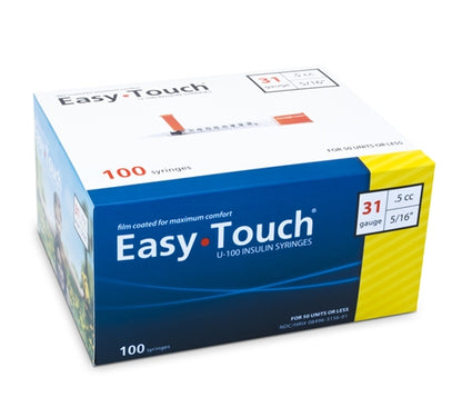 EasyTouch® U-100 Insulin Syringes, 0.5 cc,  31G x 5/16"