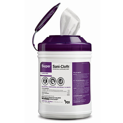 Super Sani-Cloth® Germicidal Disposable Wipes, Large Canister, 6" x 6 3/4"