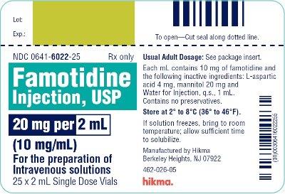 Famotidine Injection 20mg/2mL SDV 25 x2mL Vial