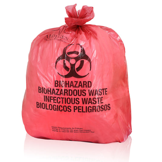 Biohazardous/ Infectious Waste Bag with Biohazard Symbol, 1.35 mil, Red/ Black, a12-16 Gallon