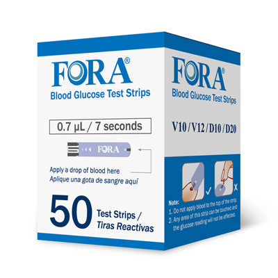 Fora V10/V12/D10/D20 Blood Glucose Test Strips, 50ct