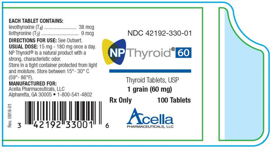 NP Thyroid 60mg Tablet (1 grain), 100ct Bottle