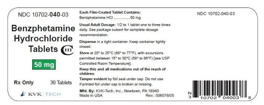 Benzphetamine HCL 50mg Tab, 30ct (CIII)