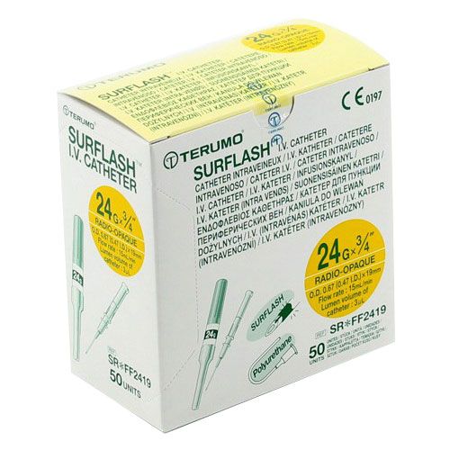 SurFlash® Polyurethane IV Catheter, 24g x ¾", Yellow
