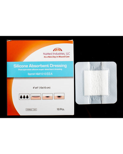 NuMed Post-Op Silicone Absorbent Dressing, 4" x 4", 10/Bx, 10 Bx/Cs