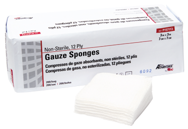 Gauze Sponge, Non-Sterile, Woven, 3" x 3", 12-Ply