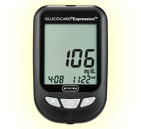 GLUCOCARD® Expression™ Audible Blood Glucose Monitoring System, Promo, Meter, 2 Alkaline AAA Batteries, User & Quick Reference Guide, Carrying Case, Self-testing Logbook