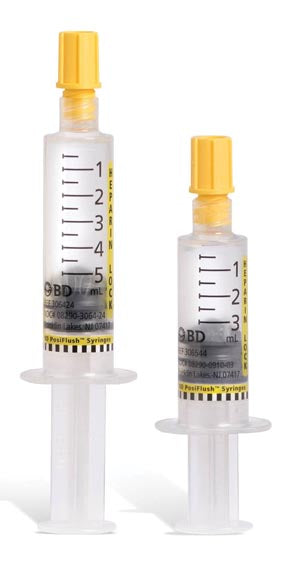 BD™ PosiFlush™ Heparin Lock Flush Syringe, 100 Units/mL, 5mL, NON-RETURNABLE