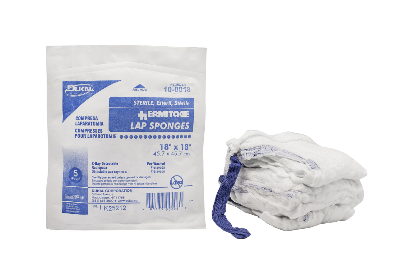 Laparotomy Sponge, 18" x 18", Sterile, X-Ray Detectable, Prewashed, Softpack