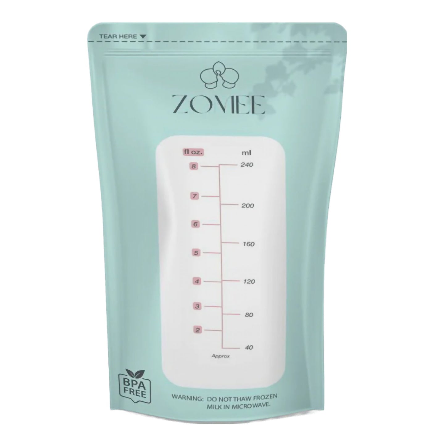 Zomee Breast Milk Storage Bags, 8oz., 100 Bags/Pack
