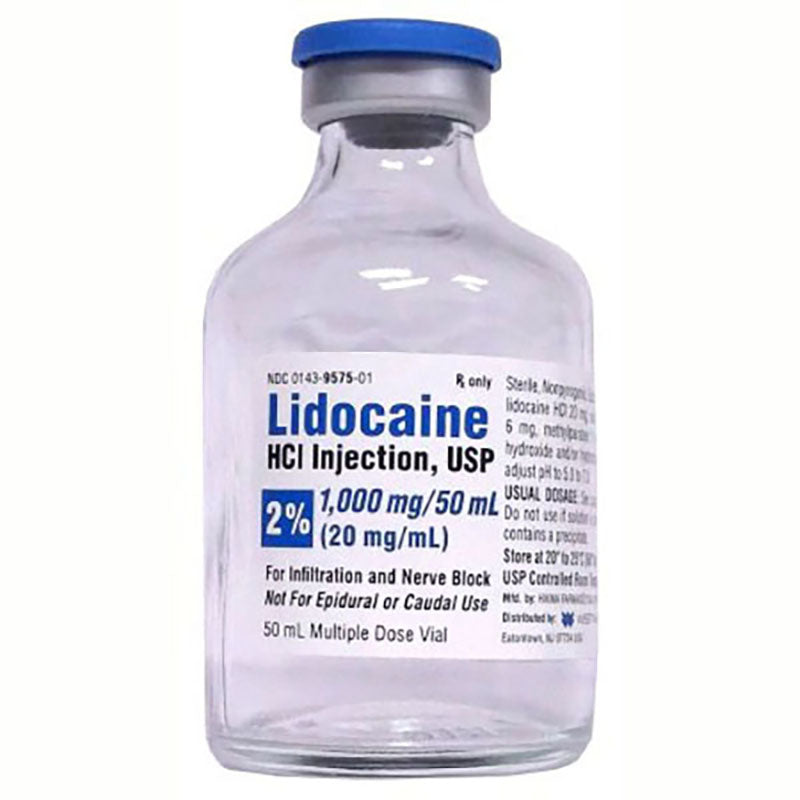 Lidocaine Hcl 2% 50mL, 20mg/mL, 10 x 50mL MDV