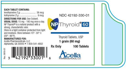 NP Thyroid 60mg Tablet (1 grain), 100ct