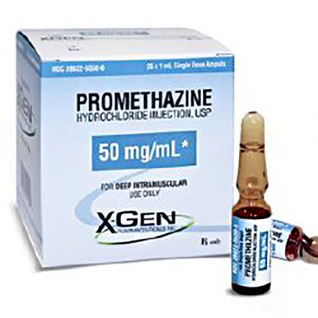 Promethazine HCI Injection, USP, 50mg/mL, 1mL amp, 25 Ampules