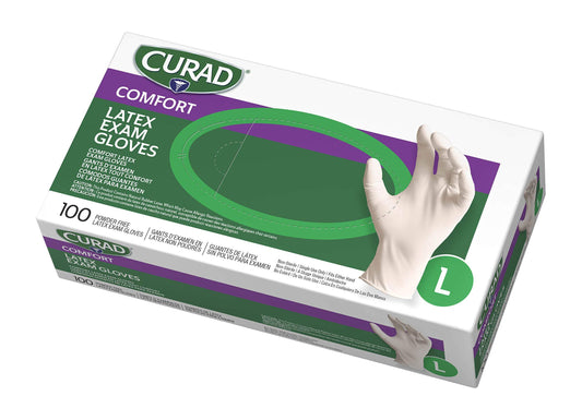 CURAD Powder-Free Textured Latex Exam Gloves, Large