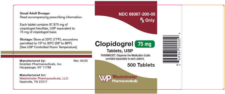 Clopidogrel 75mg Tablets 500ct