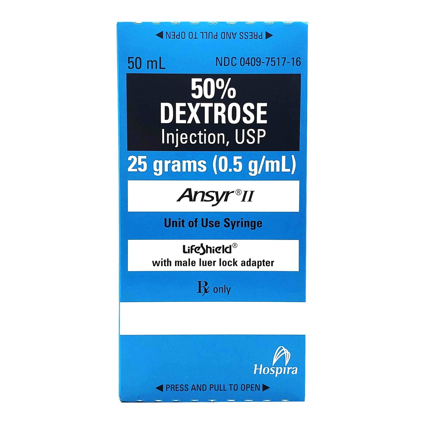 50% Dextrose Injection, USP, 25 g/ 50 ml, Ansyr™ II Plastic Syringe, 10/bx