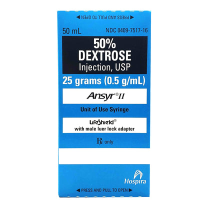 50% Dextrose Injection, USP, 25 g/ 50 ml, Ansyr™ II Plastic Syringe, 10/bx