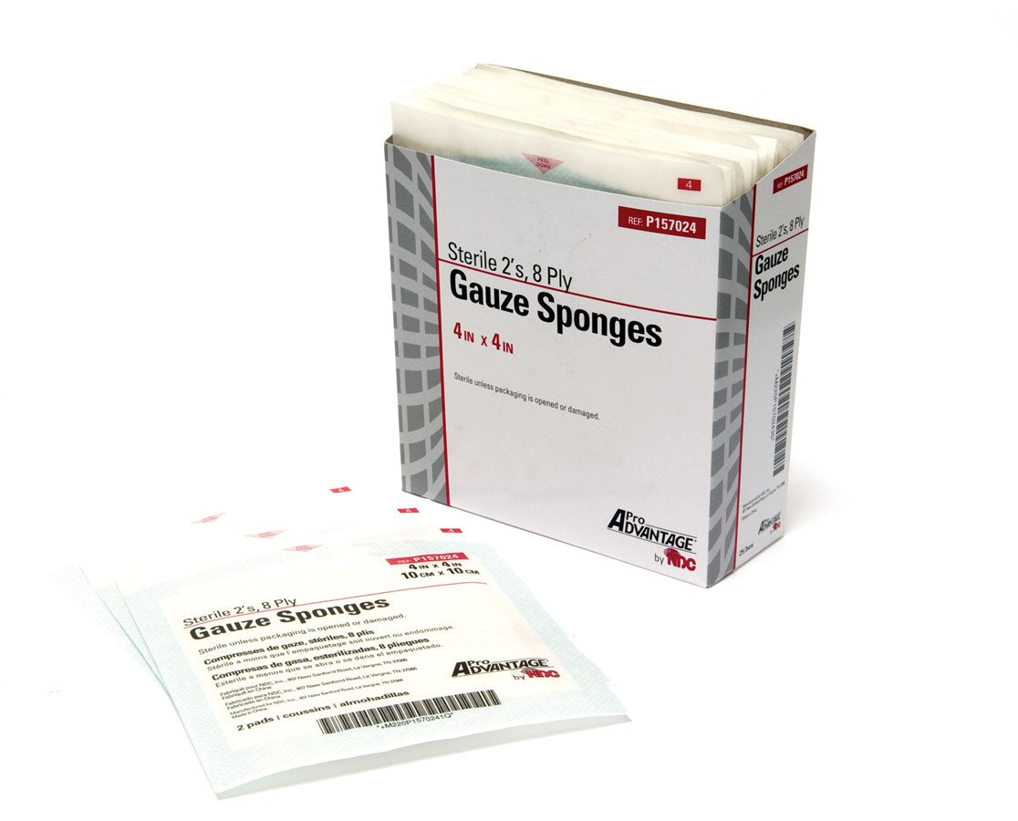 Gauze Sponge, Sterile, 2s, 4" x 4", 8-Ply