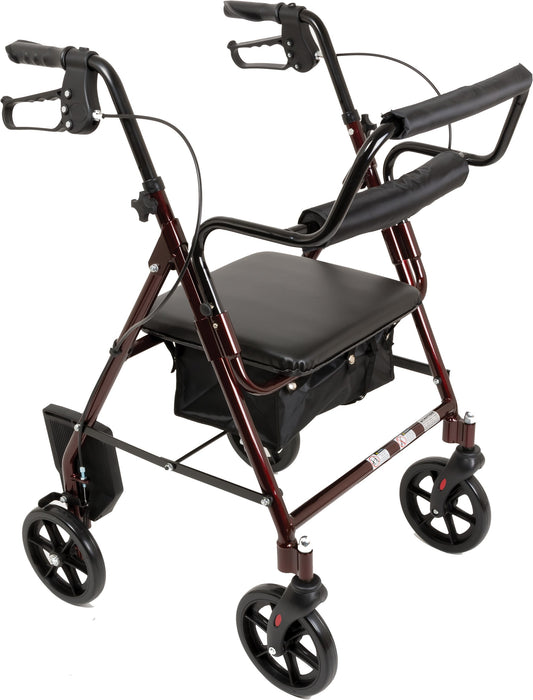 Bariatric Rollator with 8-inch Wheels, Burgundy Finish, 400 lb Weight Capacity