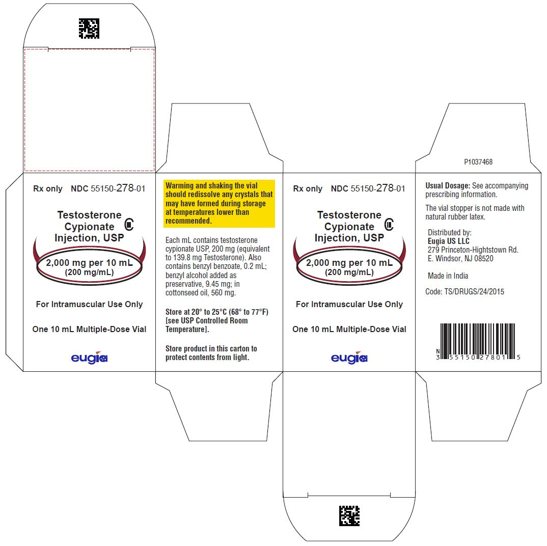 Testosterone Cypionate Inj. 2000mg/10mL MDV (1) 10mL Vial (CIII)
