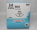 Suture, Size 3-0, 18", Black Braided, Needle FS-1, 3/8 Circle