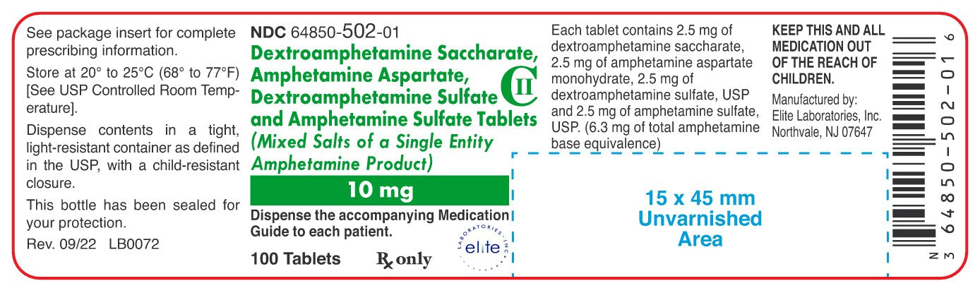 Dextroamphetamine Sulfate and Amphetamine Sulfate Tablets 10mg 100ct (CII)